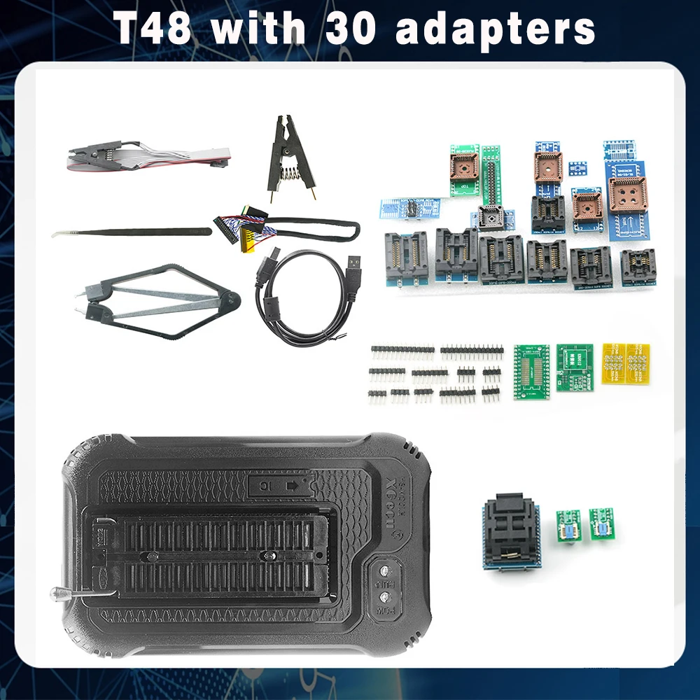 

XGecu T48 (TL866-3G) Programmer+ISP Cable +30 Full Set Adapters Support 31000+ ICs for SPI/Nor/NAND Flash/EMMC BGA/TSOP/SOP/PLCC