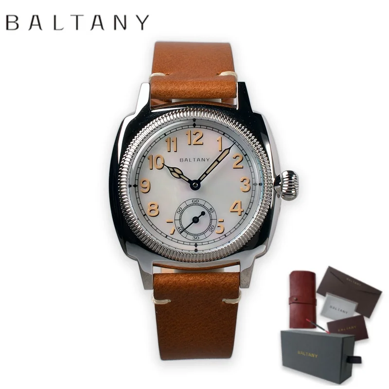 Baltany Vintage Luxury Dress Watch S4036 Sub Seconds Cathedral Heat Treated Blue Hands Retro Luminous Resistant Mechaincal Watch