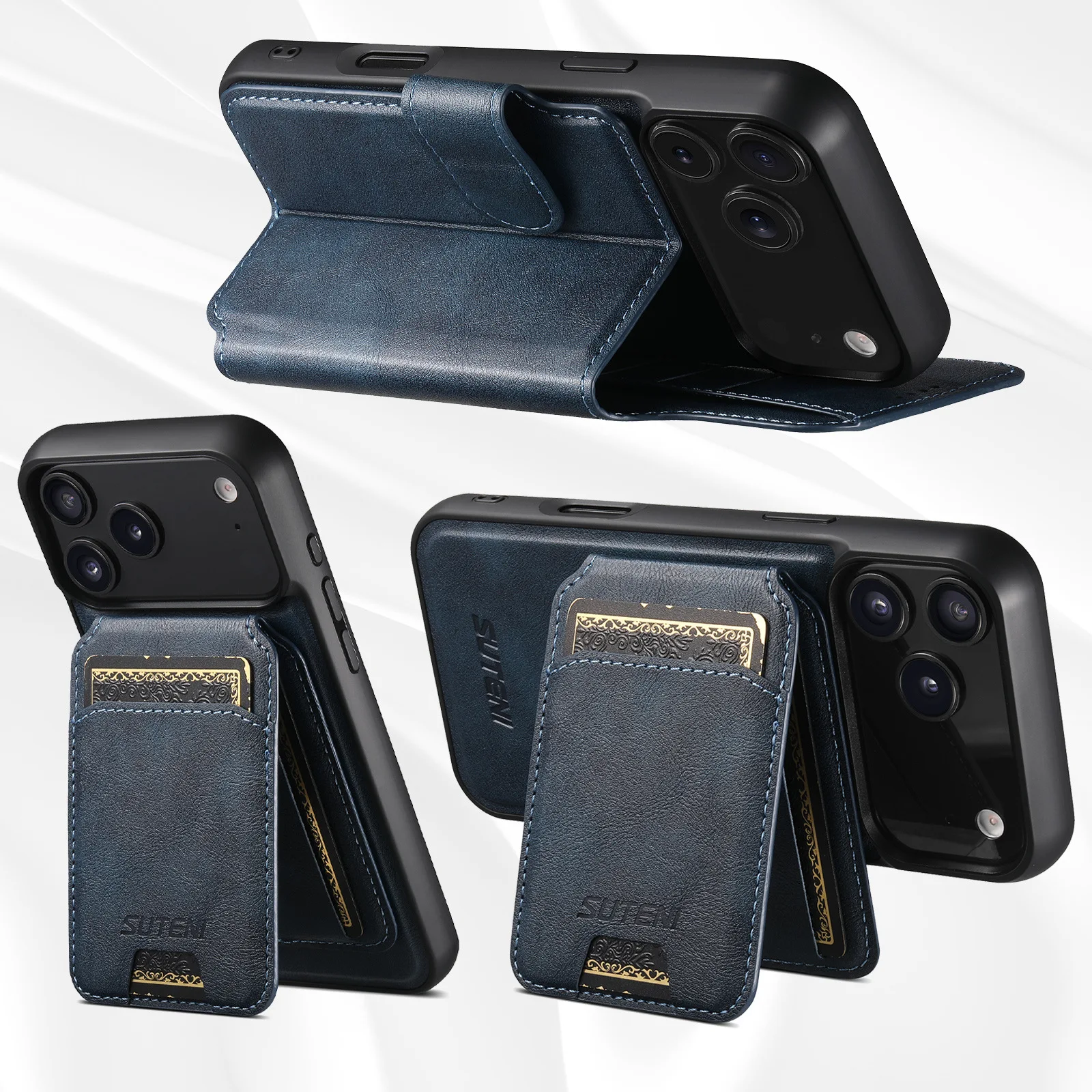 

Кожаный чехол для телефона с магнитной беспроводной зарядкой для iPhone 17 Pro Max Air 16 15 Plus 14 13 12, съемный держатель для карт, чехол-кошелек