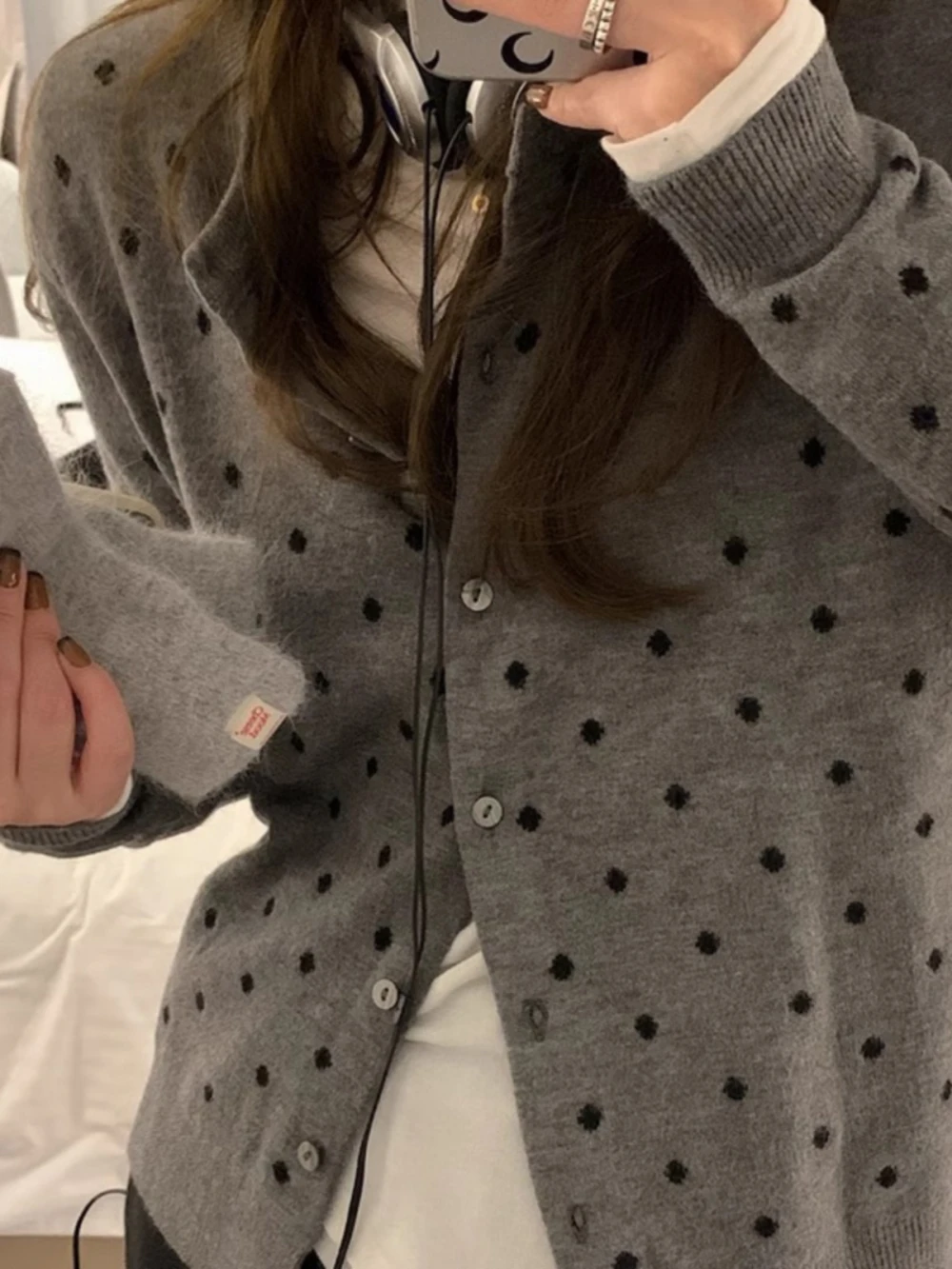

Polka Dot round Neck Knitted Short Coat Autumn Winter Women's Fashion Elegant Versatile Long Sleeve Top Korean Style Commute