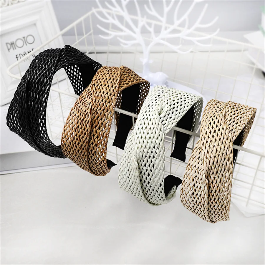 New fashionable hand-woven headbands for women, simple and versatile wide-brimmed internet celebrity headbands factory wholesale