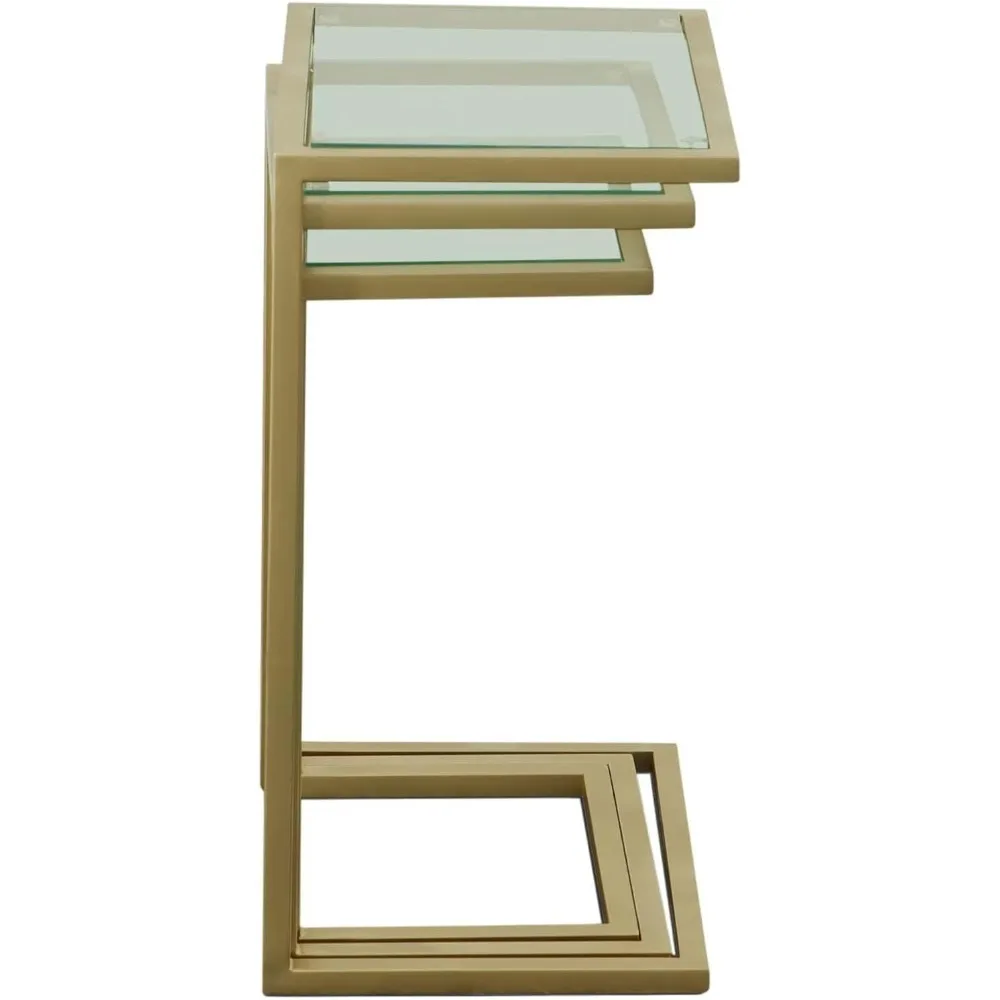 Modern Rectangular Wooden Top 3-Piece Nesting Table Set with Alloy Steel Frame for Space-Saving Furniture