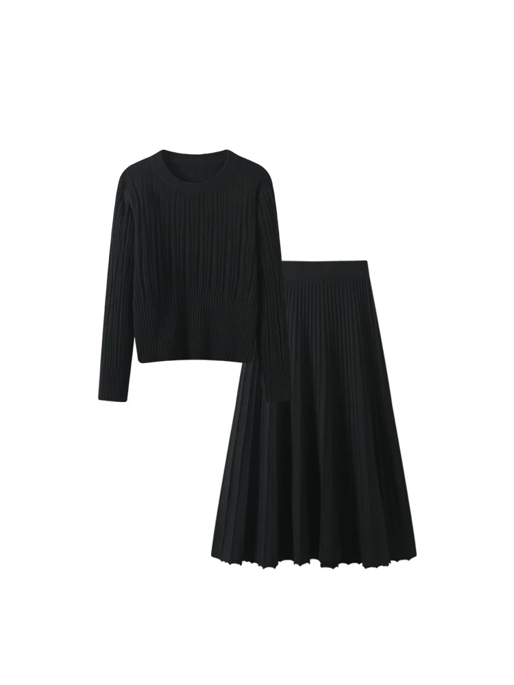 

Комплект свитера и юбки больших размеров, женский осенне-зимний свободный длинный свитер свека, юбка для тела, модный ансамбль