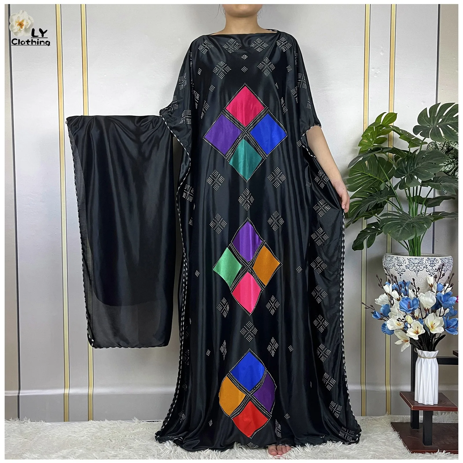 African Abaya Summer Short Sleeve Women Robe Dashiki 2023 New Dubai Women Soft Cotton Diamonds Dress Turkey Islamic Clothes