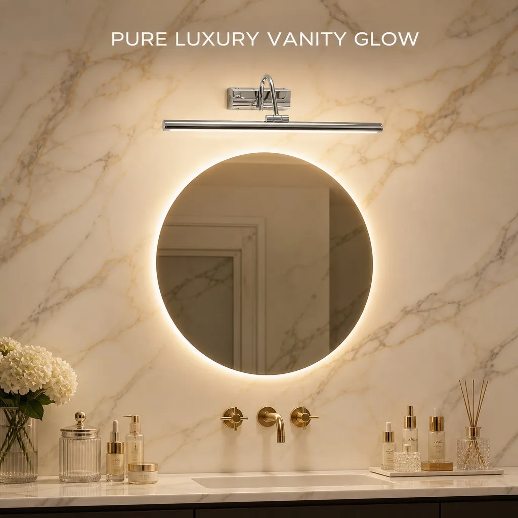 MARPOU LED Mirror Front Light 40cm 60cm Chrome Bathroom Vanity Wall Lamp 8W 12W 3 CCT 3000K 4200K 6500K IP44 Makeup Light