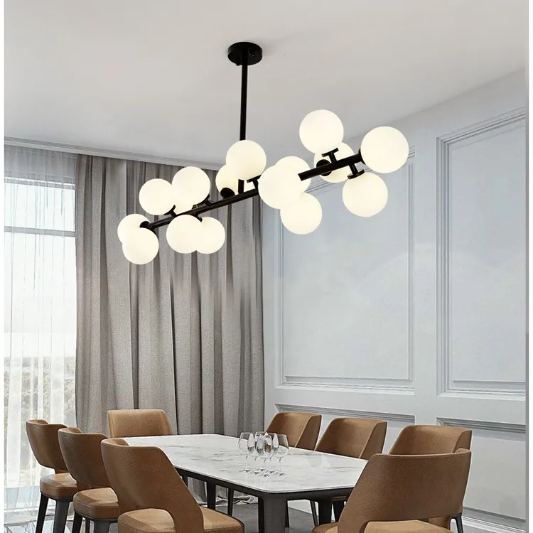 

Nordic Round Glass Ball Chandeliers Black Gold Body Led Pendant Light for Restaurant Bar Kitchen Living Room Lamp Fixtures