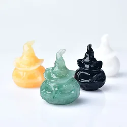 1PC 100%Natural Crystal Magic Gemstone Figurine Carving Pumpkin Statue Reiki Healing Stone Hand Carved Home Halloween Decor Gift