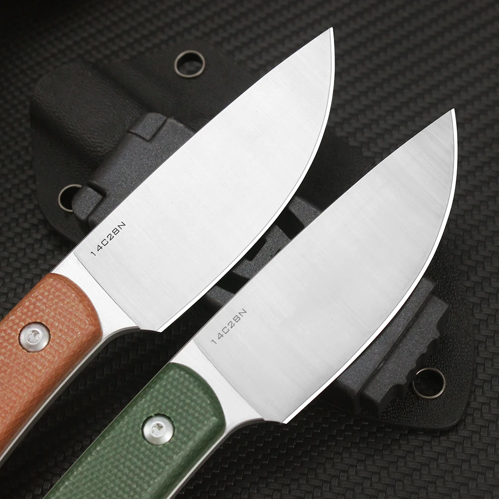 Tunafire Military Hunting Knives 14C28N Steel Fixed Blade Knife Outdoor Camping Multipurpose Small Straight Knife with K sheath