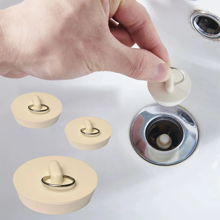 

White Rubber Round Tub Stopper 25-42mm Drain Stopper Rubber Sink Stopper Drain Plug With Pull Ring For Bathtub Laundry Sink