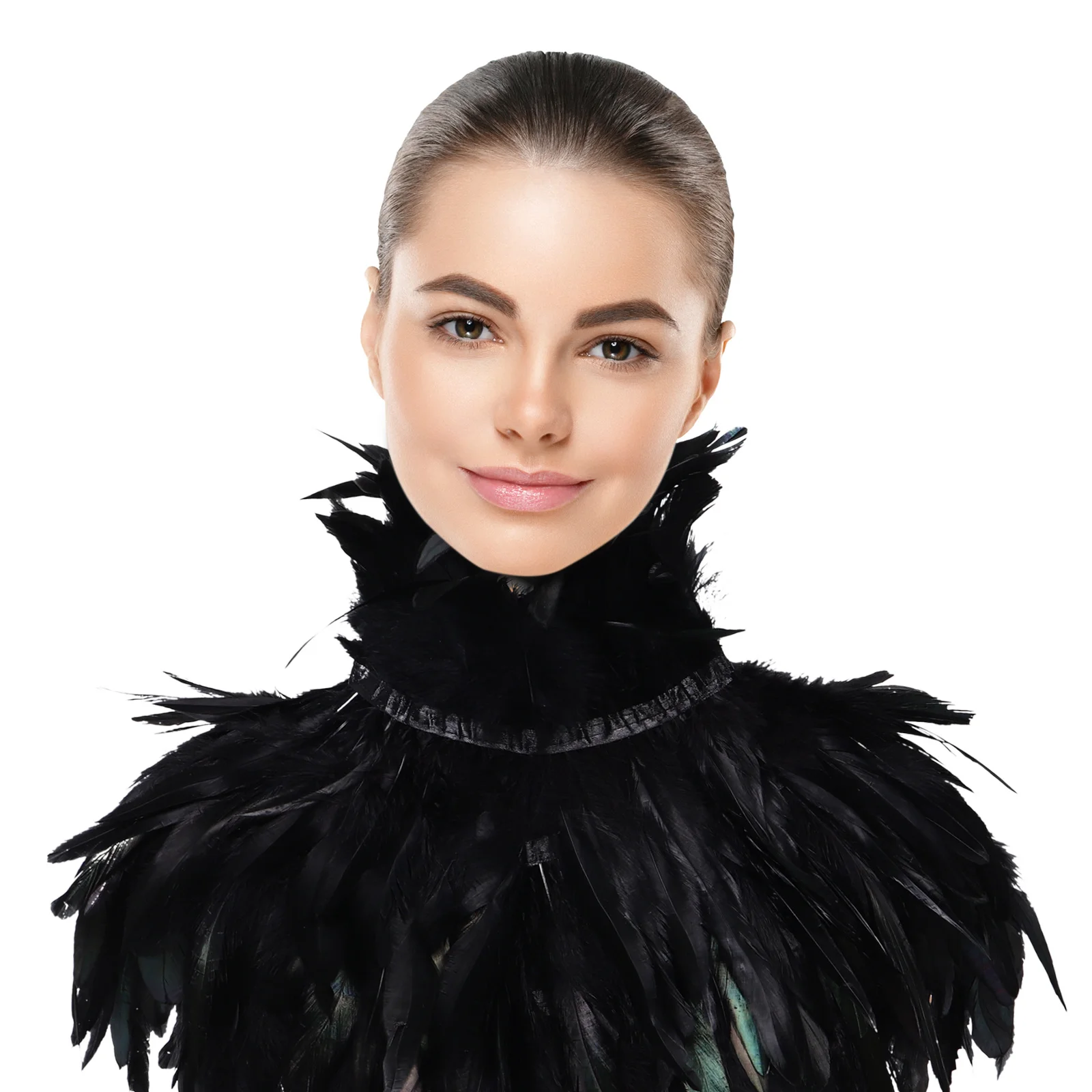 

Gothic Feathered Cape Women Rooster Plume Shawl Wrap Costume Prop Halloween Party Evening Dress Scarf Decorative Accessory