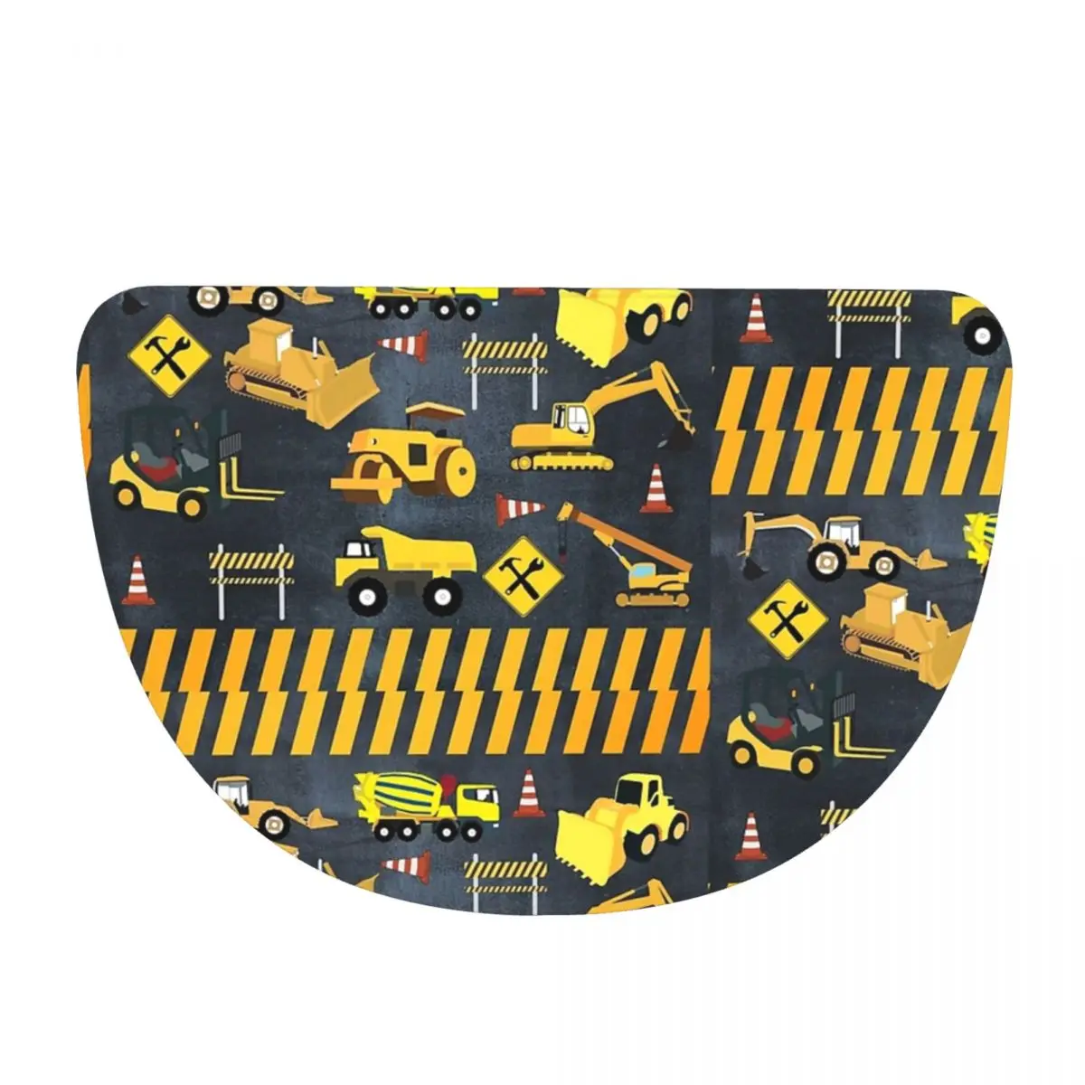 Construction Trucks Heavy Machinery Kids Boy Half Round Doormat Non Slip Bathroom Mat Absorbent Floor Carpet for Living Room