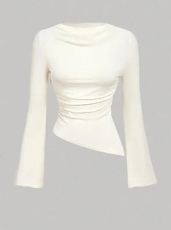 

Осень-зима 2025: темпераментная футболка с длинными рукавами, пуловеры, однотонный эластичный базовый топ, женская одежда