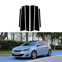 6Pcs PC Material Pillar Post Cover Door Trim Window Piano Black Molding Stickers For Peugeot 308 2012-2015 Car Accessories