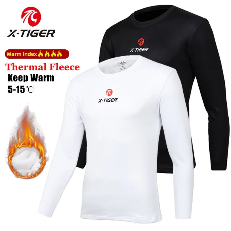 X-TIGER-ropa interior de manga larga para ciclismo, camisa deportiva de lana para mantener el calor, para invierno