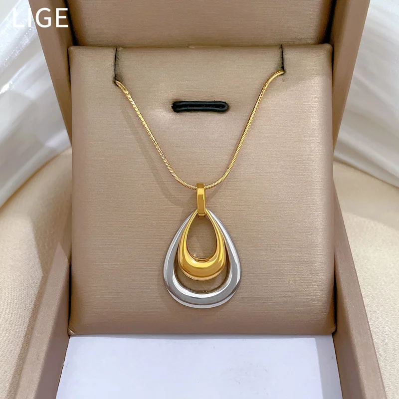 

18K Gold Plated Double Layer Heart Pendant Neckalce For Women Titanium Steel Clavicle Chains Necklace Lover Gifts