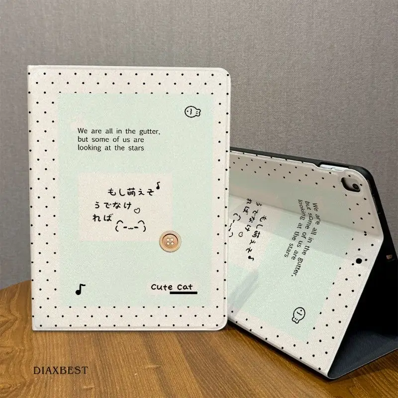 Japanese Cute Cat Line Dots Sticker For iPad Pro 13 11 M5 M4 M3 M2 Air 3 2 1 11th A16 12.9'' 10 9 8 5 Th Mini 7 6 5 4 Case