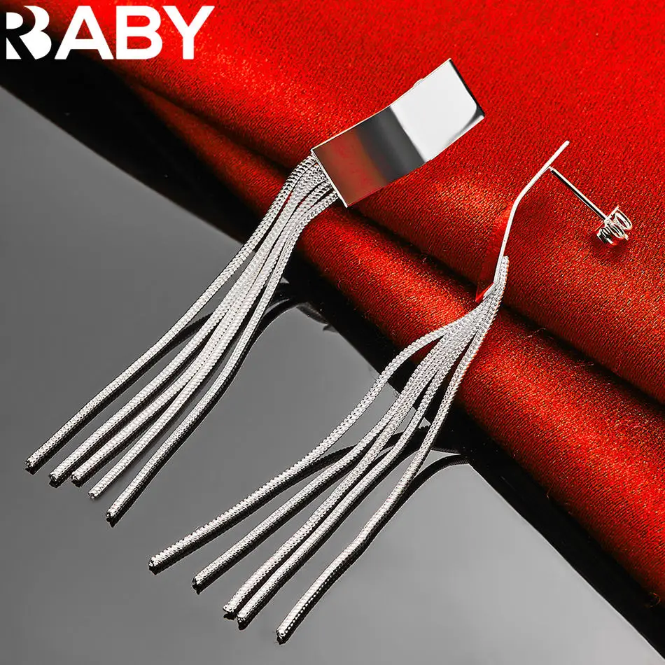 

URBABY 925 Sterling Silver Tassels Drop Earrings For Women Jewelry Fashion Elegant Party Engagement Wedding Accessories