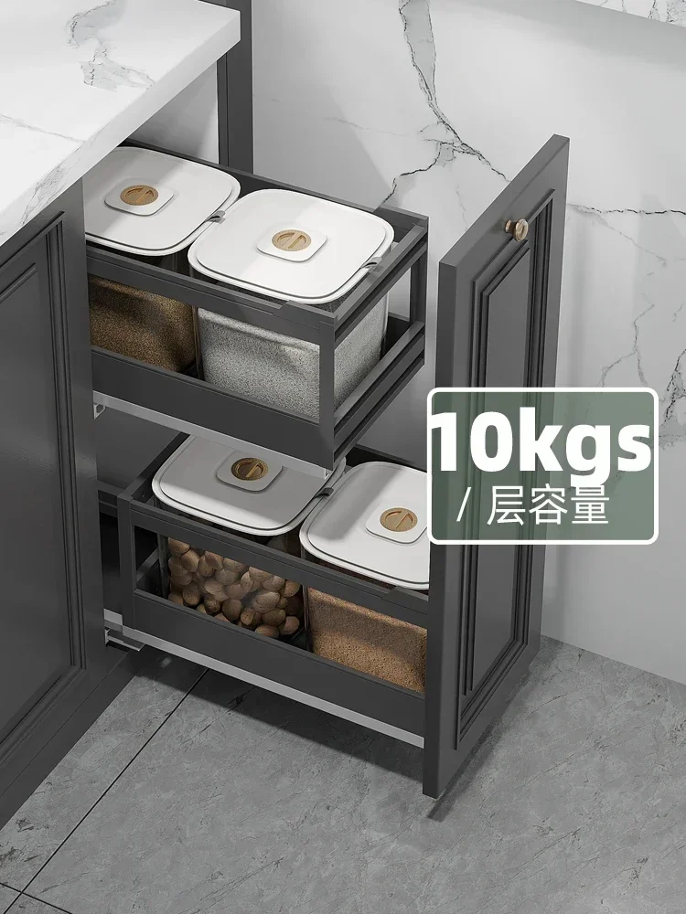 Hot sales Rice cabinet drawer style rice box face box aluminum alloy push-pull dry grain storage basket