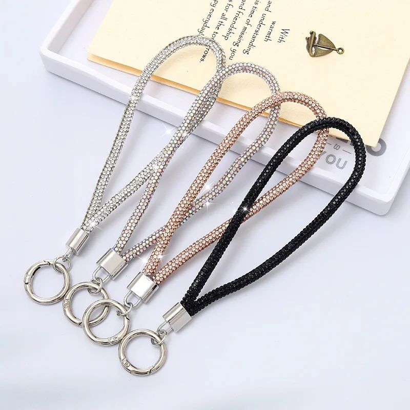 Mobile phone lanyard light luxury full diamond keychain pendant luggage diamond chain DIY pendant short wrist rope anti-lost