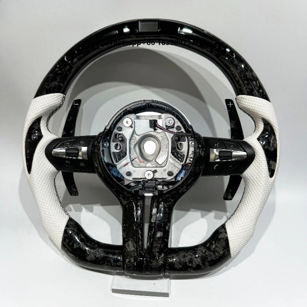 Forged Carbon Fiber White Perforated Leather Steering Wheel for  E70 E90 E71 E91 E92 E82 F10 F30 F15 F20 F21 F22 F80 F26 F25