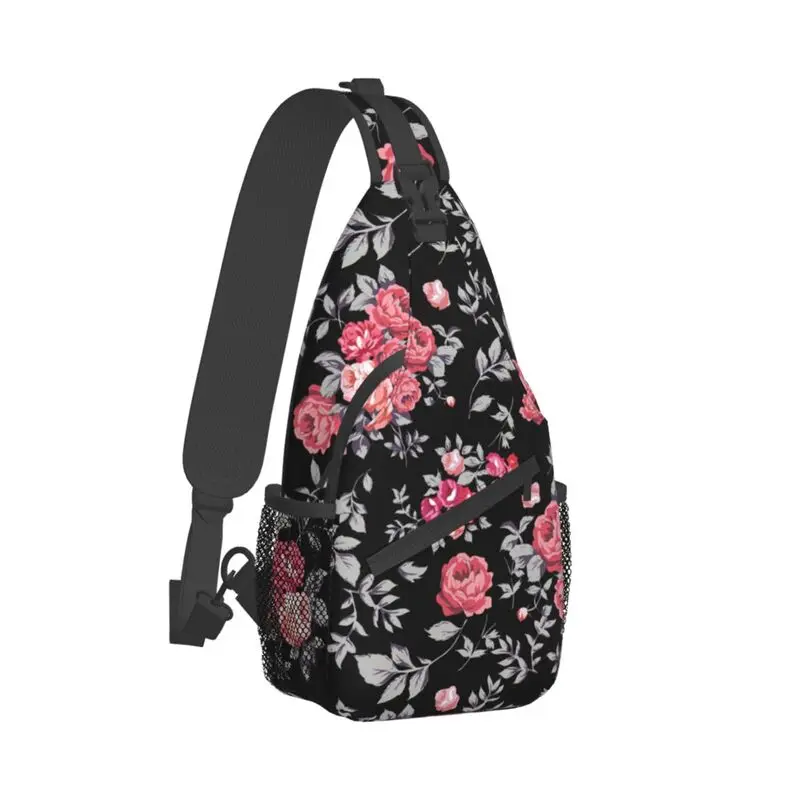 Mochila cruzada con patrón Floral rosa para hombre, bolso de hombro personalizado con flores para el pecho, mochila de viaje