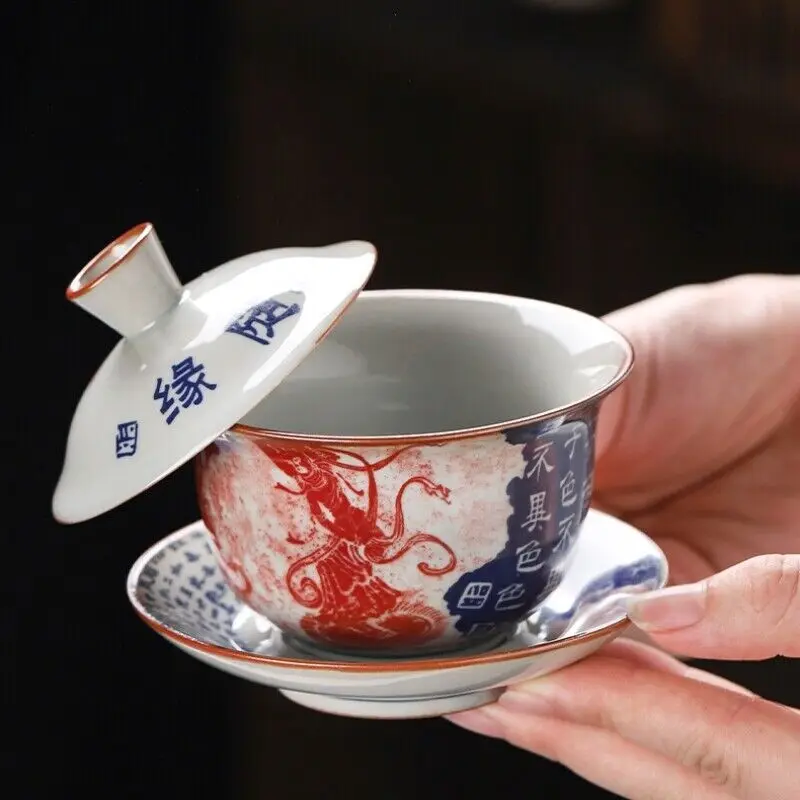 Cuenco cubierto chino creativo de porcelana Gaiwan con tapa de platillo, tampón de cerámica