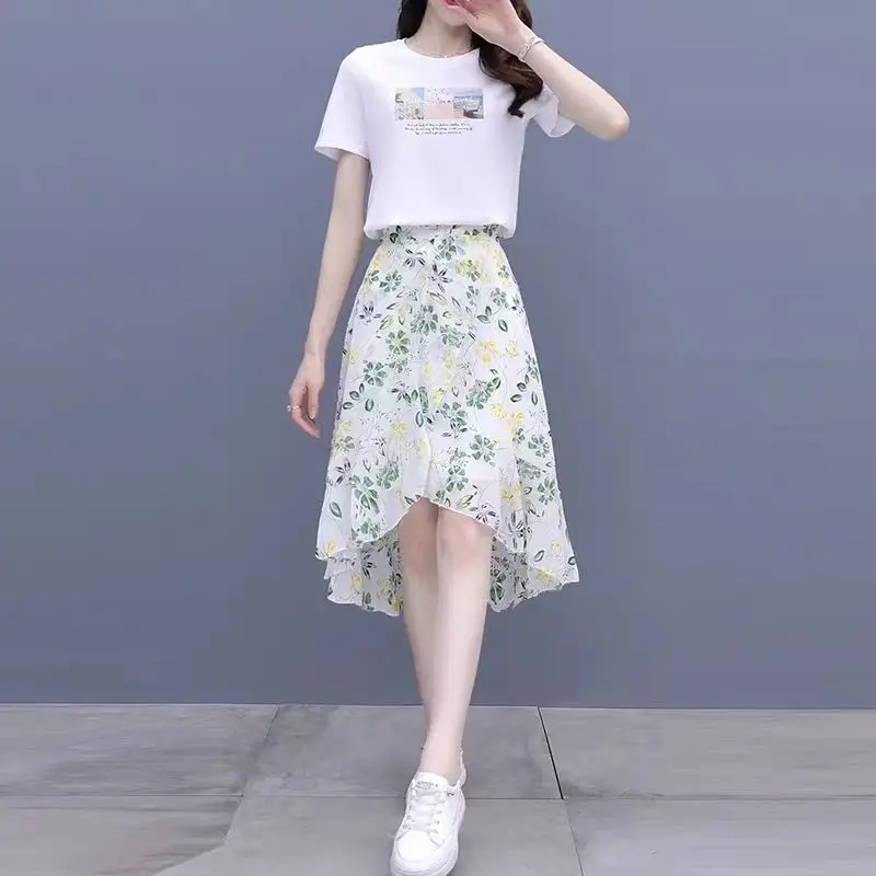 To Knees Length Women's Skirt Little Fresh Chiffon Female Skirts Offer Aesthetic Hot Summer 2024 Stylish Modest Premium Harajuku