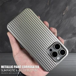 Luxury Slim Natural Titanium Color PC Case For iPhone 15 14 Plus 13 16 Pro Max Electroplated Grating Corrugated Hard Back Cover
