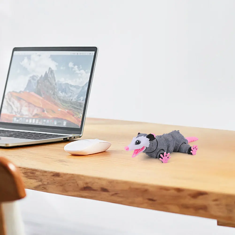 2Pcs 3D Printed Opossum Articulated Fidget Figurine Wear Resist Cartoon Desktop Mouse Figure for Stress Relief & Focus Gift