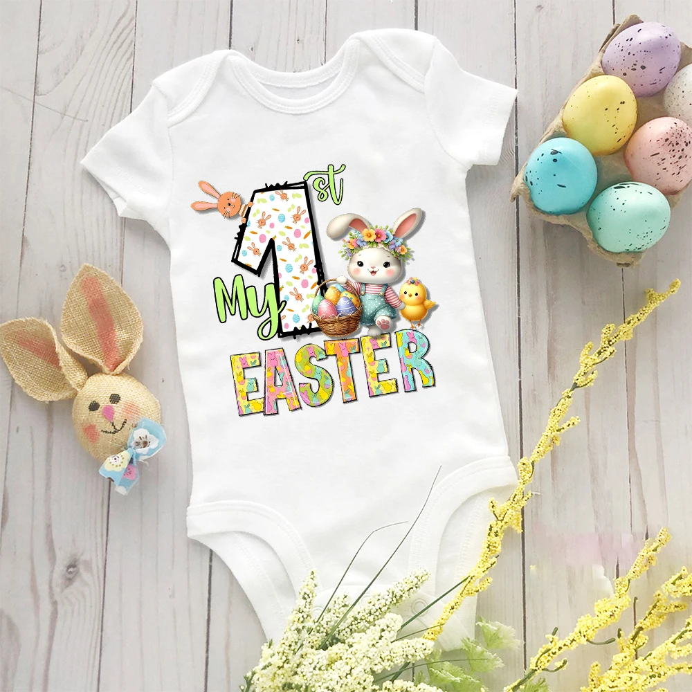 

Мой первый пасхальный кролик с принтом, детское боди, праздничная одежда для младенцев, комбинезон с короткими рукавами для новорожденных, комбинезон для пасхальной вечеринки, одежда