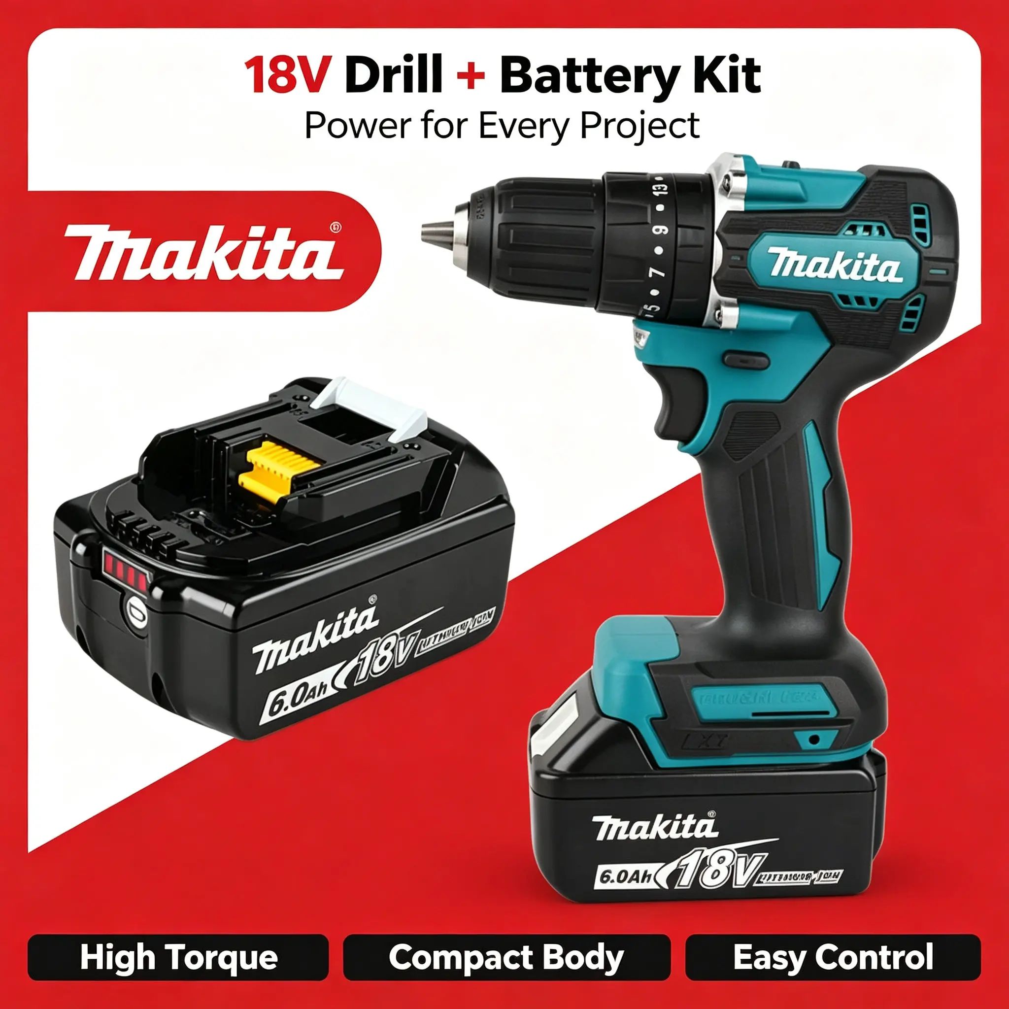 Trapano Elettrico Brushless Makita DDF487 18V con Funzione a Impatto per Team di Decorazione, Utensili Elettrici Compatibili