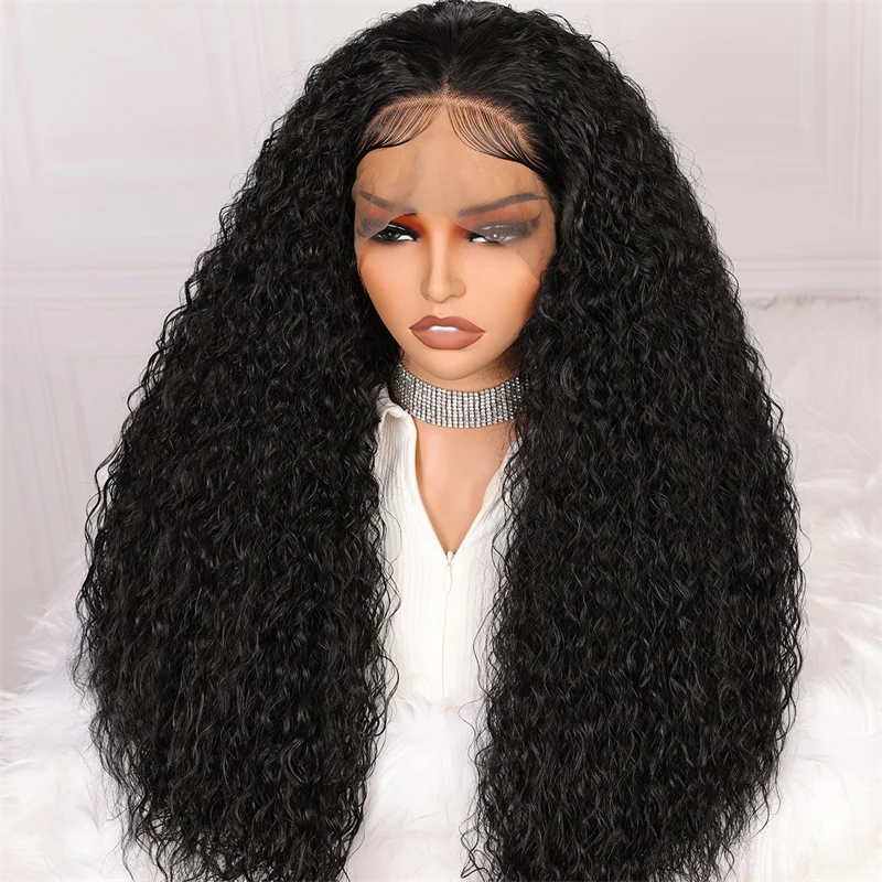 

26Inch 180%Density Black Long Kinky Curly Lace Front Wig For Women With Baby Hair Glueless Synthetic Preplucked Daily Wear