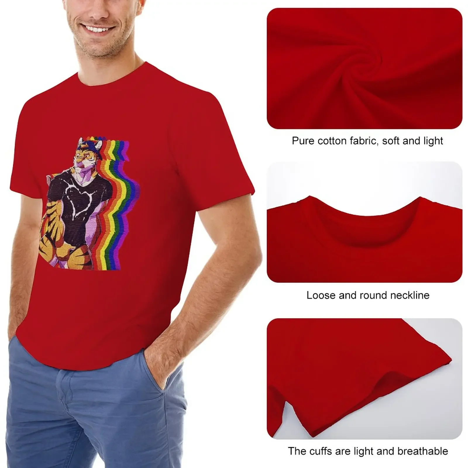 Sexy furry tiger bara with vintage rainbow flag T-Shirt boys t shirts hippie clothes cat shirts mens clothes