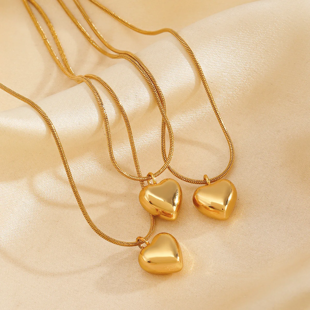 

Ailodo Romantic Stainless Steel Heart Pendant Necklace For Women Snake Chain Party Wedding Necklace Fashion Jewelry Girls Gift