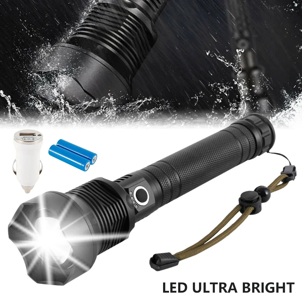 1000000 Lumens Xhp90 Xhp70 LED Flashlight Tactical Hunting USB Rechargeable Flashlight Torch with Zoom Lamp LED Flash Light