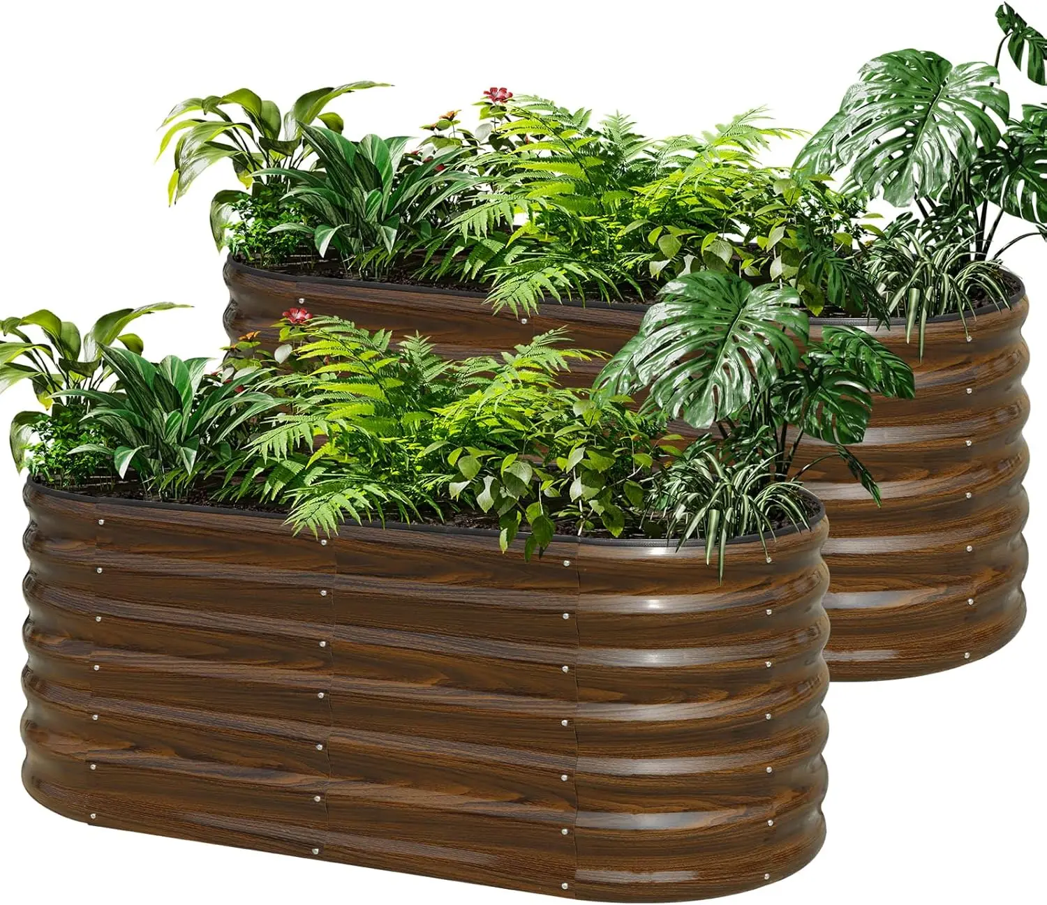 Kit de cama de jardín elevada de metal grande, paquete de 2 maceteros de 4x2x2 pies para jardinería al aire libre, verduras, flores y frutas