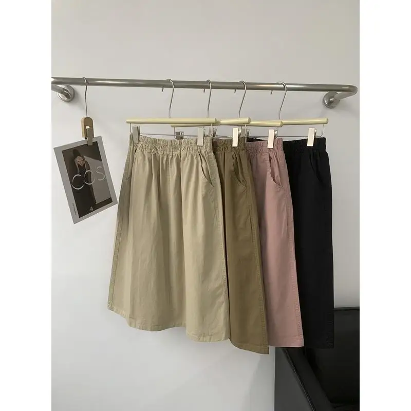 

Спецодежда в стиле ретро, юбка, женская свободная повседневная юбка из чистого хлопка с завышенной талией, прямые юбки средней длины с разрезом, весна-лето, новинка