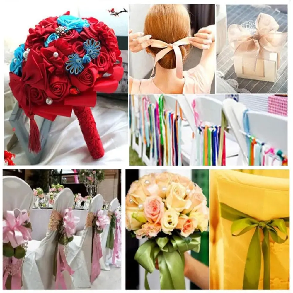 22Meters Dark Colors 4cm Shiny Silk Ribbons Crafts Bow Solid DIY Gift Wrap Polyester Silk Satin Ribbons Wedding Party Decoration