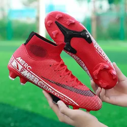 Hot Sale Red Football Boots Men Spike Non-slip High Top Football Shoes Youth Outdoor Original Soccer Ankle Boots Man Size 31-45