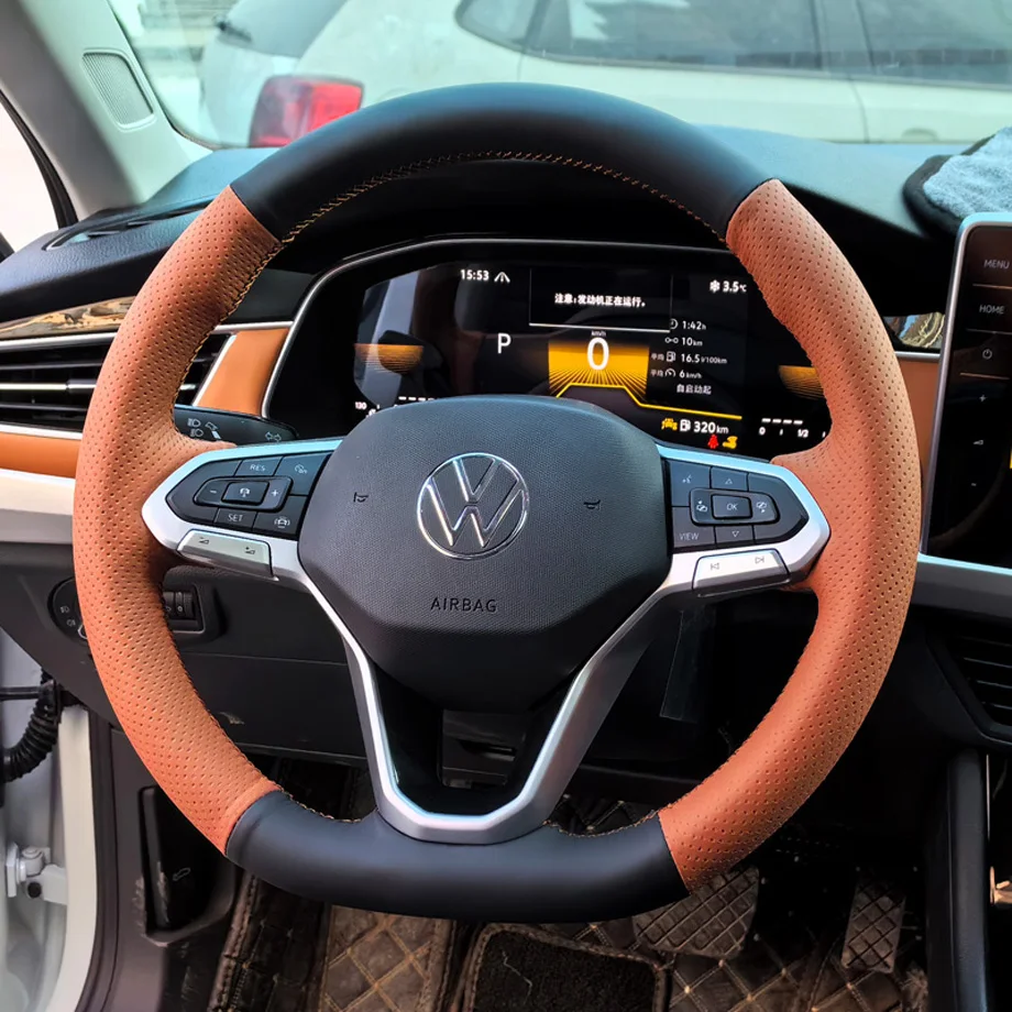 Leather for Volkswagen ID.3 ID.4 Crozz ID.6 X ID.7 Magotan Tayron Hand Sewing Steering Wheel Cover Interior Car Accessories