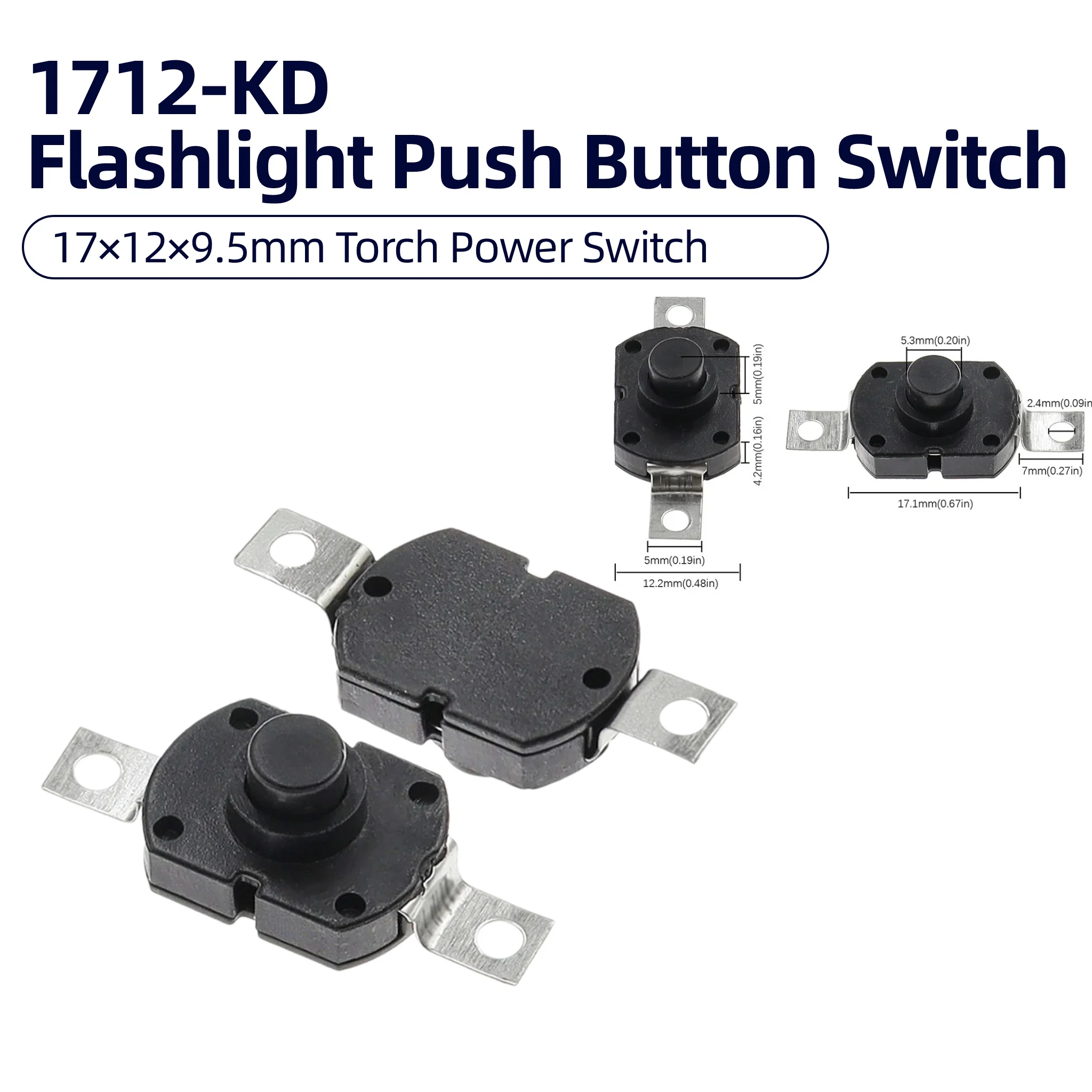 20-50-100pcs 1712-KD Flashlight Push Button Switch 17*12*9.5mm Oval Power Switch Torch On Off Button Switch