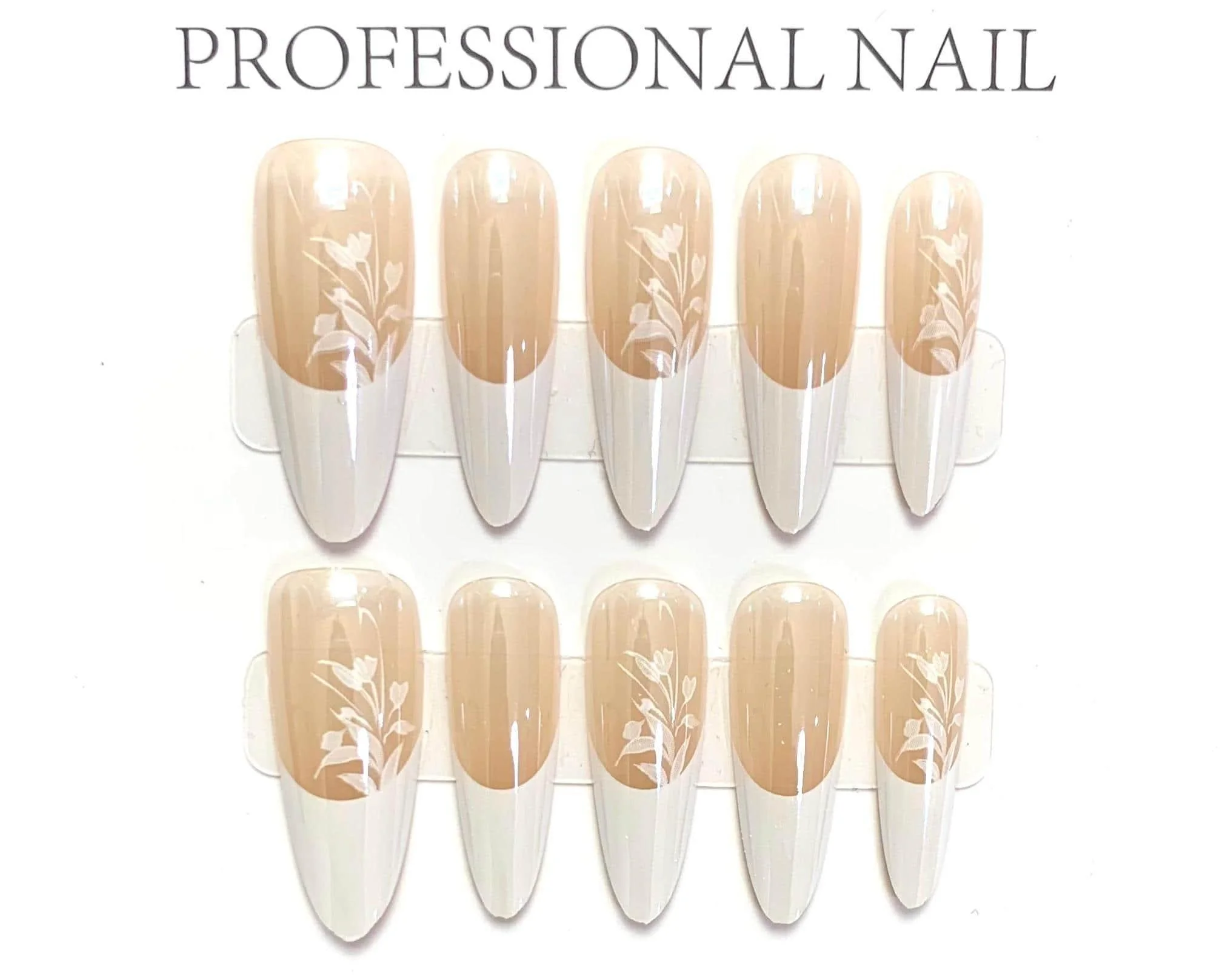 10개입 긴 타원형 네일 아트 핸드메이드 프레스온 네일 작은 난초 디자인 심플하고 우아한 모든 행사에 적합 4종 도구 포함