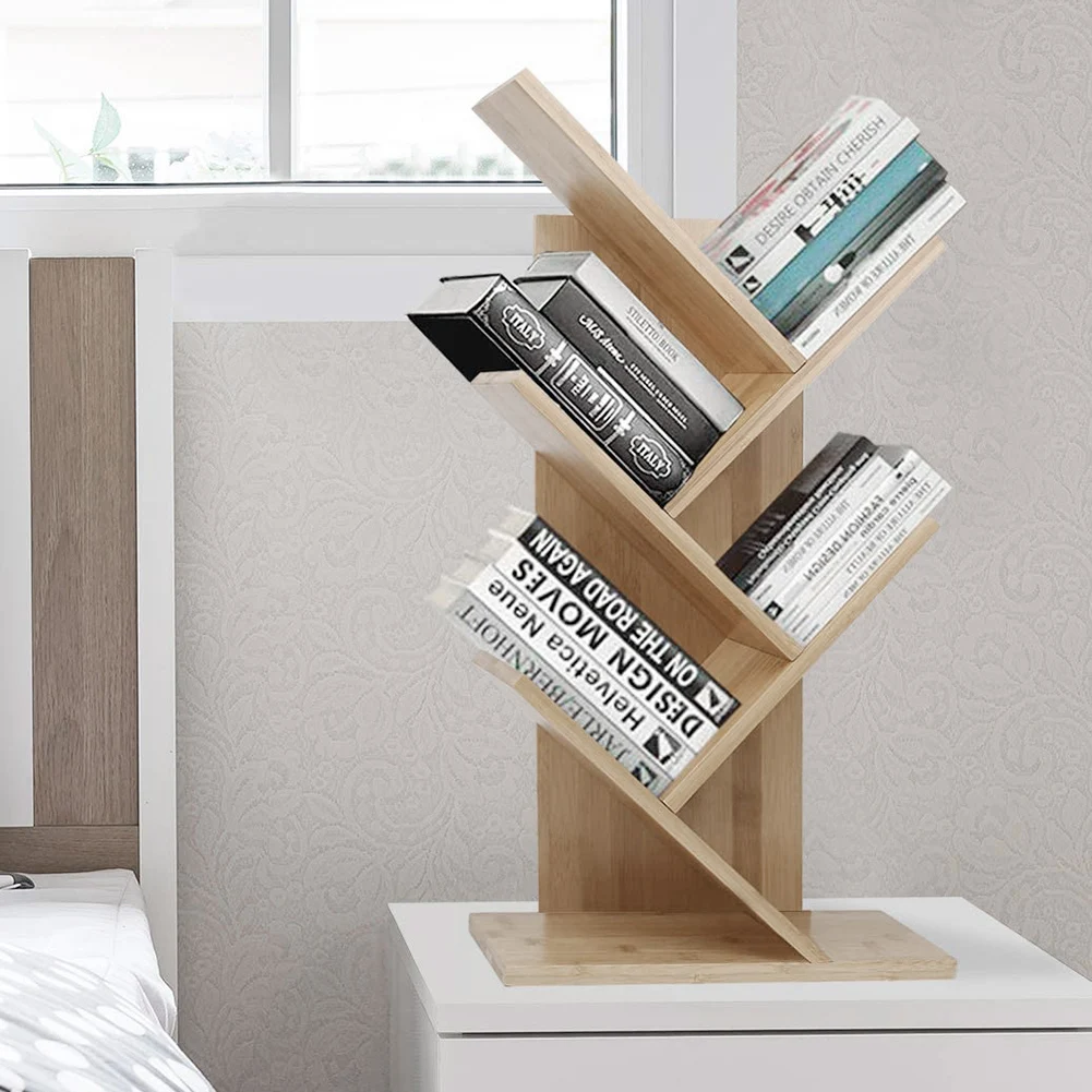【Breeins】Rustic Standing Tree Bookshelf Wood Display Rack For Home Office Decoration Storage Organizer Shelf Bookcase