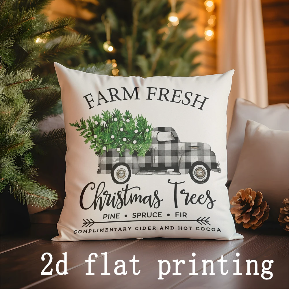 1 قطعة/4 قطعة-وسائد بطابع عيد الميلاد مع تصميمات رجل الثلج والشجرة، غطاء وسادة مربع، غطاء وسادة مزخرف للأريكة الحديثة #5