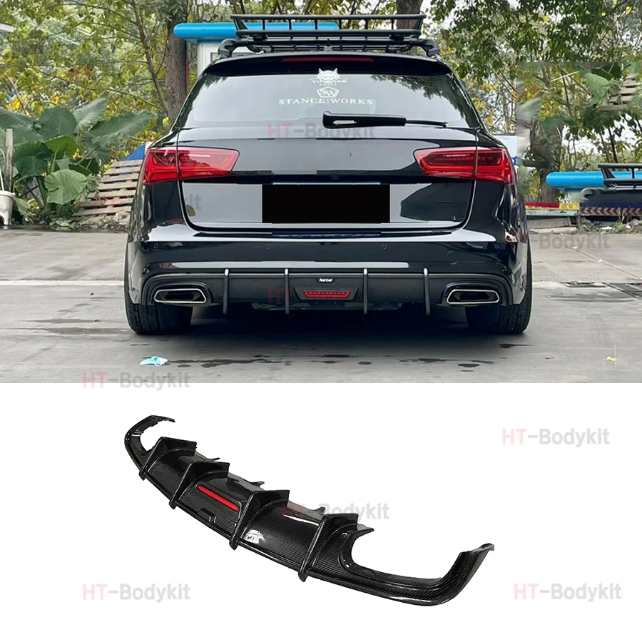 For Audi A6 Sline S6 C7 C7.5 2019-2020 (not for A6 Base ) K style Carbon Fiber Rear Diffuser Lip Spoiler Bumper Skid Plate