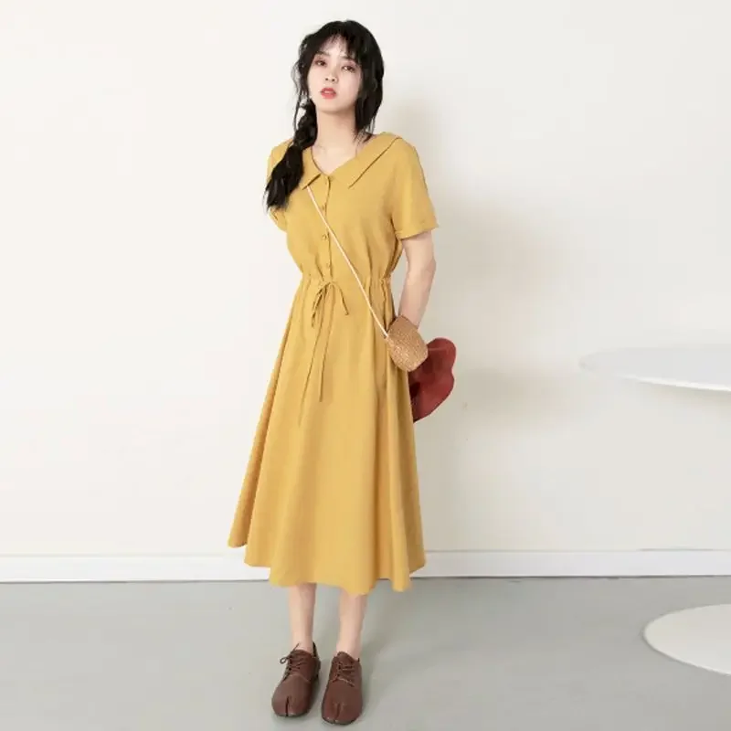 القطن فستان كتان المرأة تصميم الأزياء قميص بولو فساتين عادية فضفاض الخصر الفرنسية كيكيو فستان كبير الحجم 2024 الصيف الاتجاه رقيقة