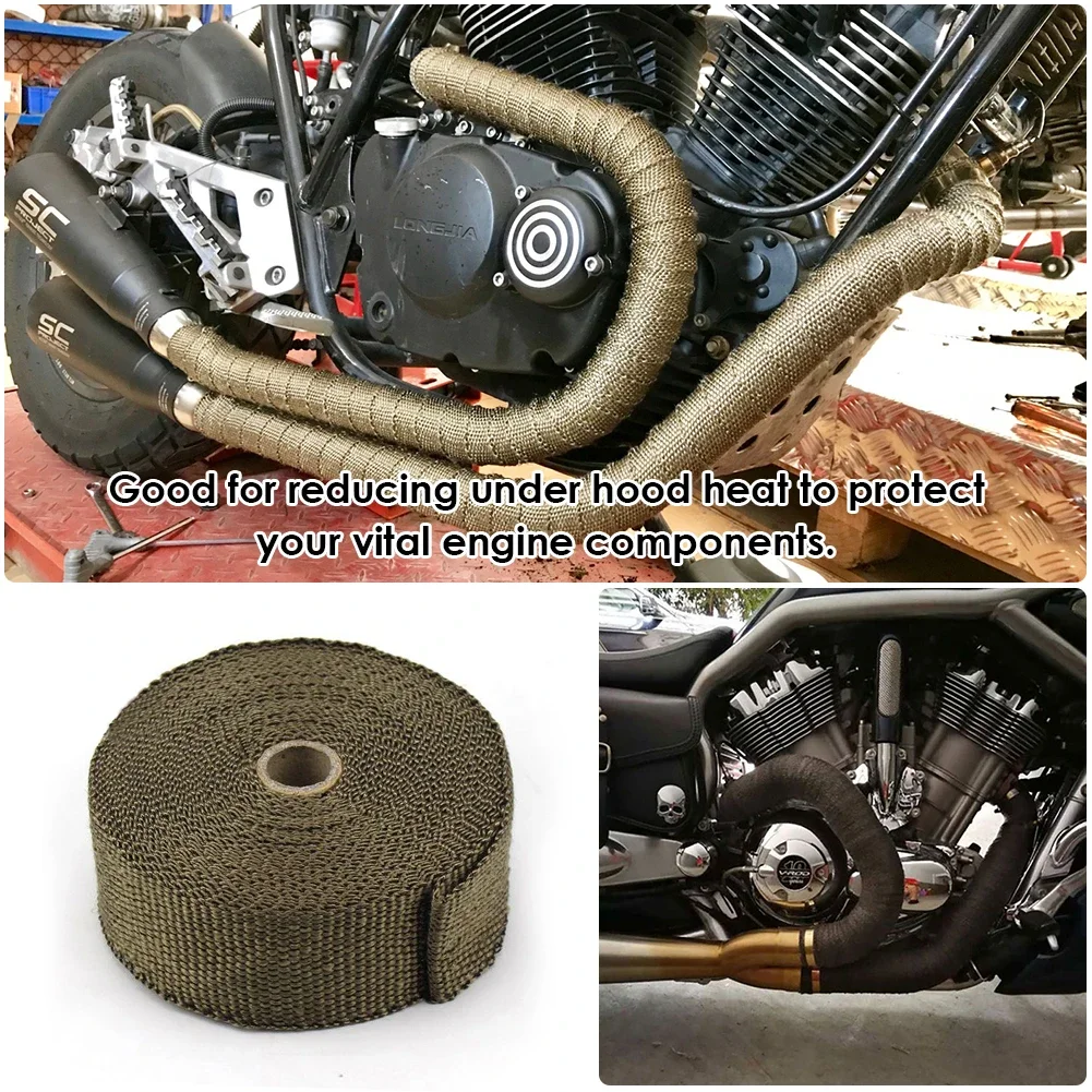 Rollo de 5M de cinta térmica para escape de motocicleta, envoltura de calor de fibra de vidrio, aislamiento térmico de tubo, accesorios para