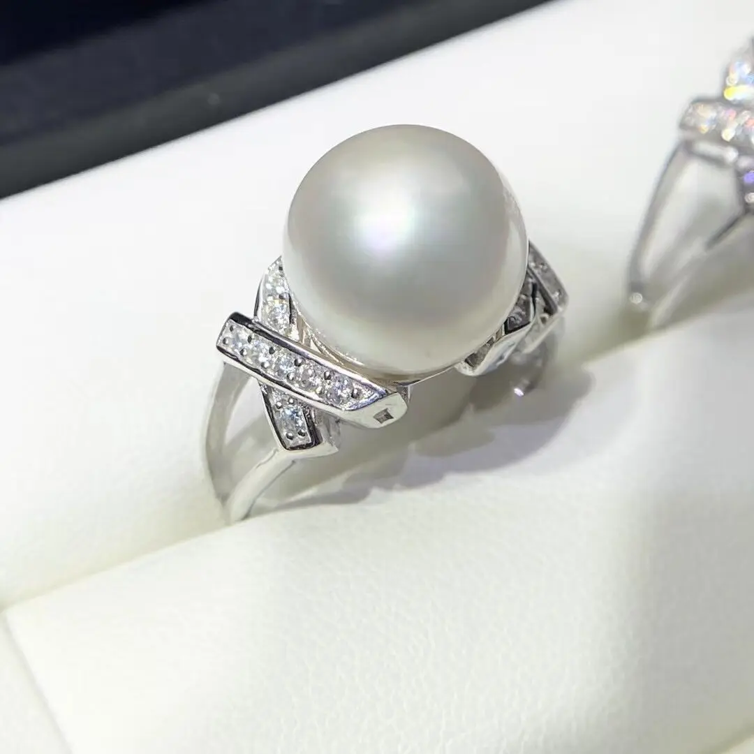 Fashion temperament ring AAAA 12-13mm natural South Sea round pearl ring 925s/adjustable ring mouth