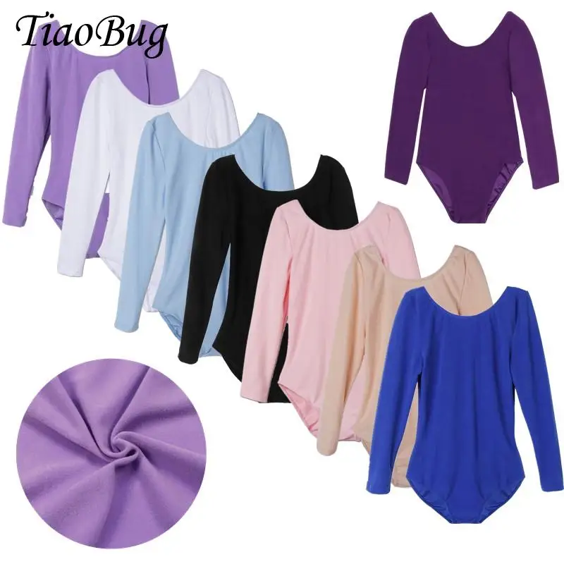 بدلة رقص باليه للأطفال البنات بأكمام طويلة بلون سادة بدلة رقص للجمباز بدلة راقصة للتدريب