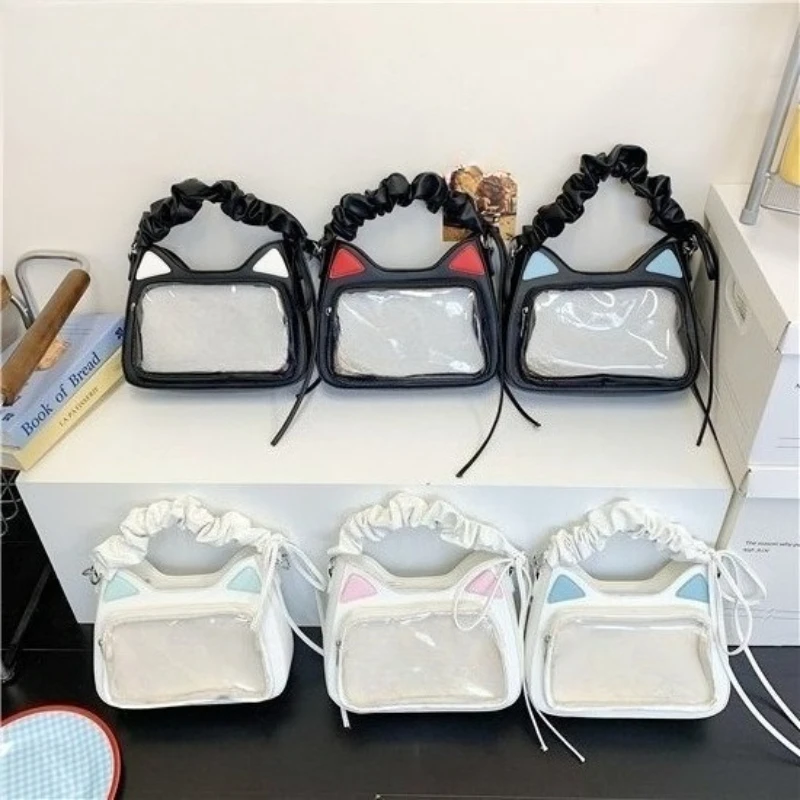 

Cartoon Kawaii Cat Ear Women's Shoulder Bag Sweet Girls Transparent Cute Ita Bags Fashion All Match Handbags Crossbody Japanese